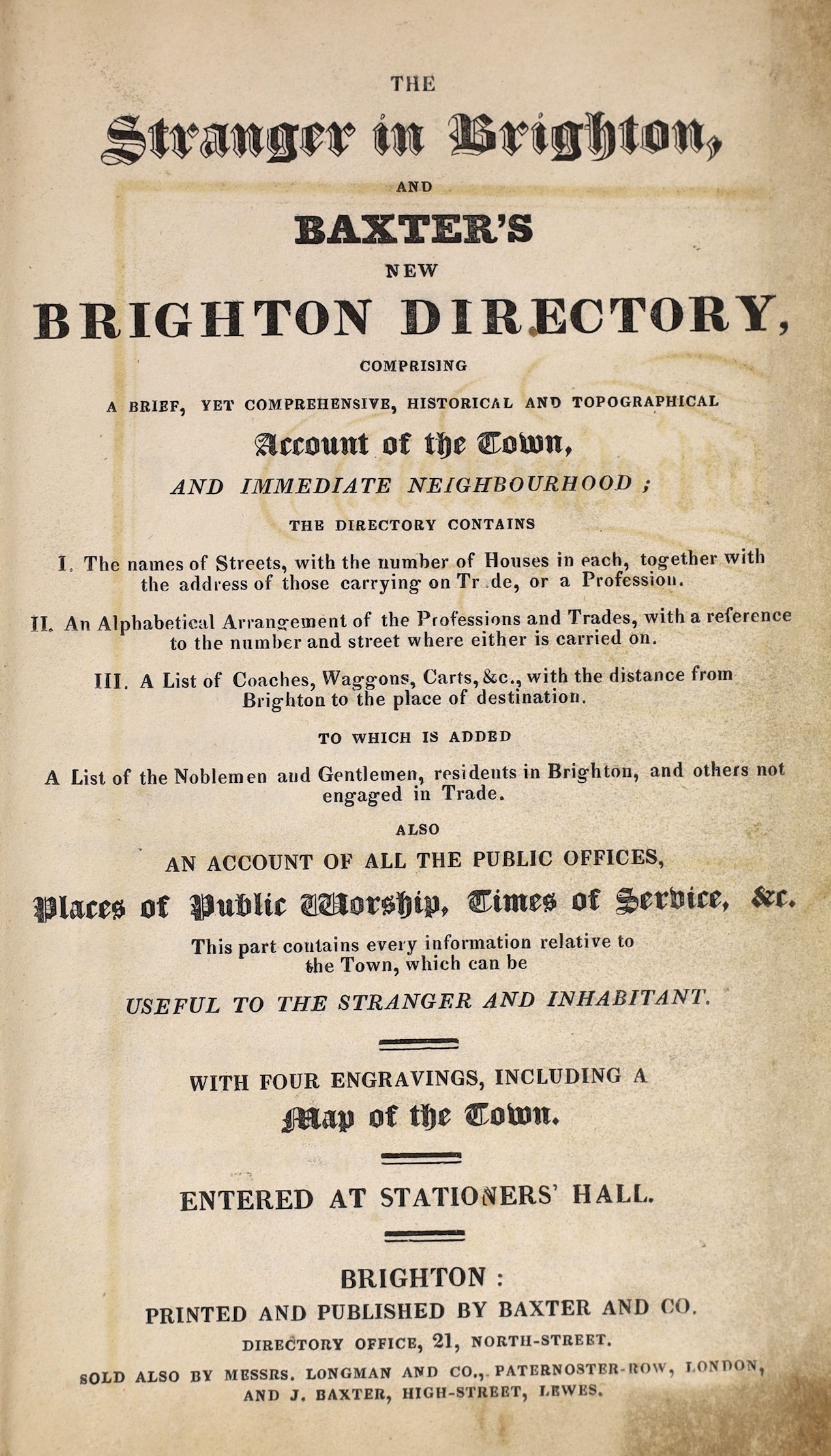 BRIGHTON: Relhan, Anthony - A Short History of Brighthelmston, with remarks on its air, and an analysis of its waters ... re-edited 1829 (by James Charles Michell). folded panoramic frontis: contemp. cloth. Brighton: pri